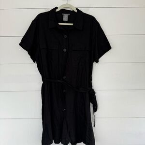 Matty M Women’s Large Black Linen Romper with Belt Minimalist Lagenlook